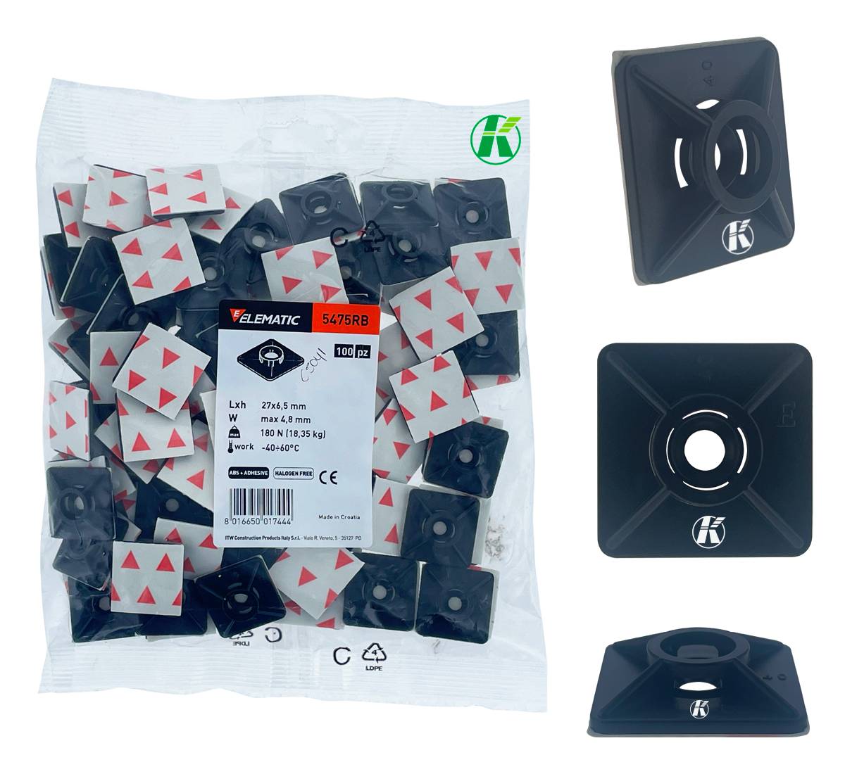 Base Negra Italiana Para Cincho 27x27mm Elematic Exterior