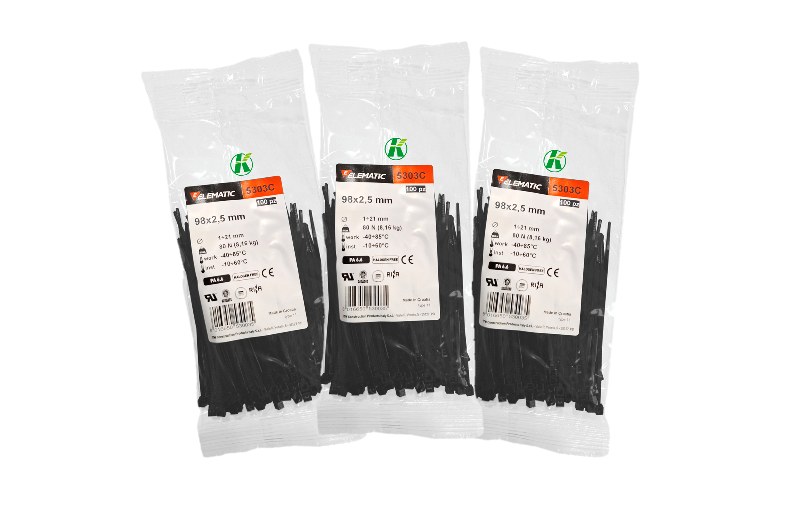 Foto 2 pulgar | Cincho Italiano Negro 98x2.5mm Elematic Exterior 300pz