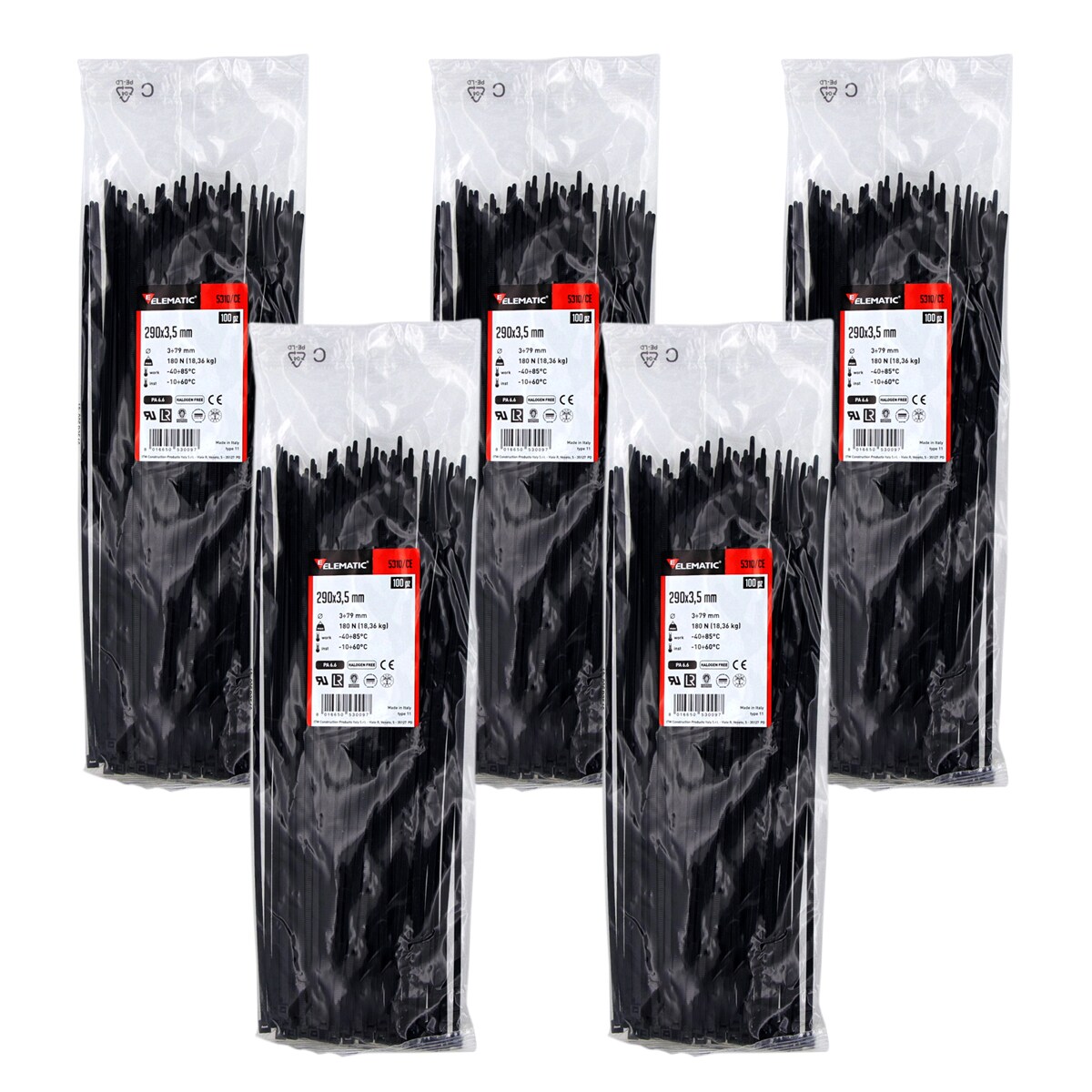 Cinchos Italiano Negro 290x3.5mm Elematic Exterior 500pz $849