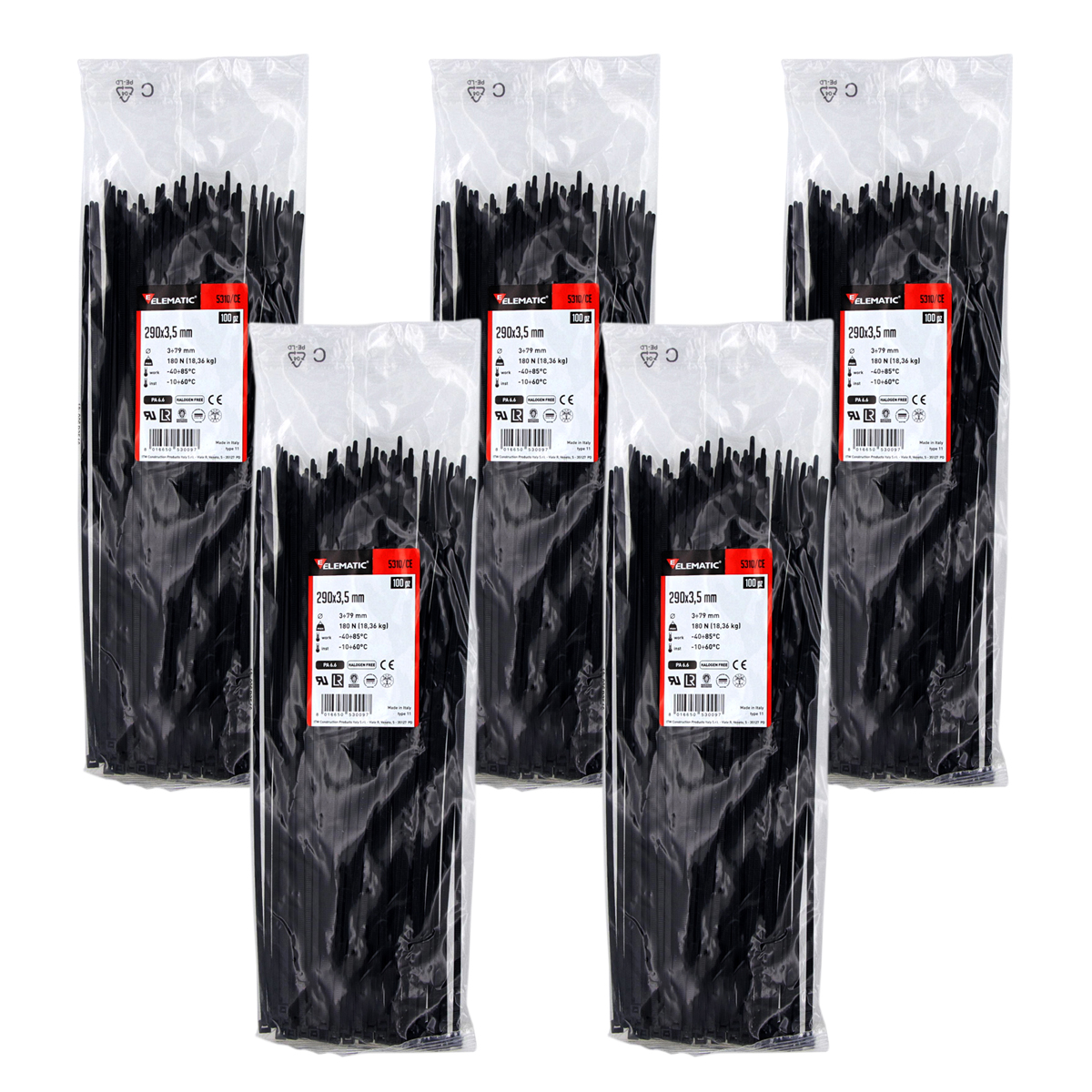 Foto 2 pulgar | Cinchos Italiano Negro 290x3.5mm Elematic Exterior 500pz