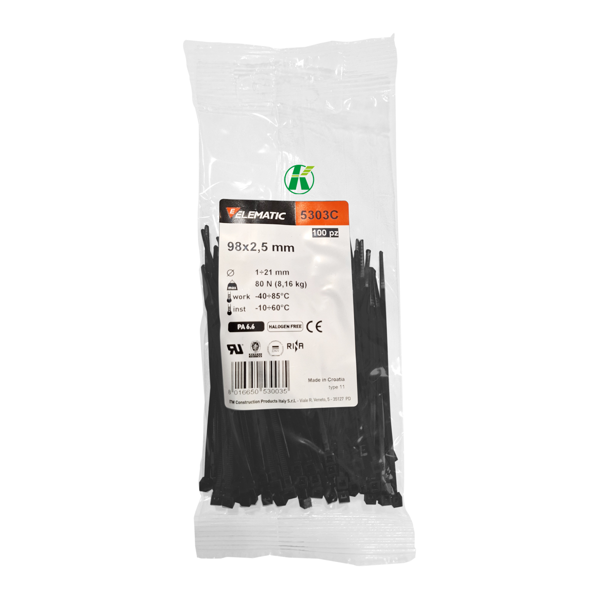 Foto 2 pulgar | Cincho Italiano Negro 98x2.5mm Elematic Para Exterior