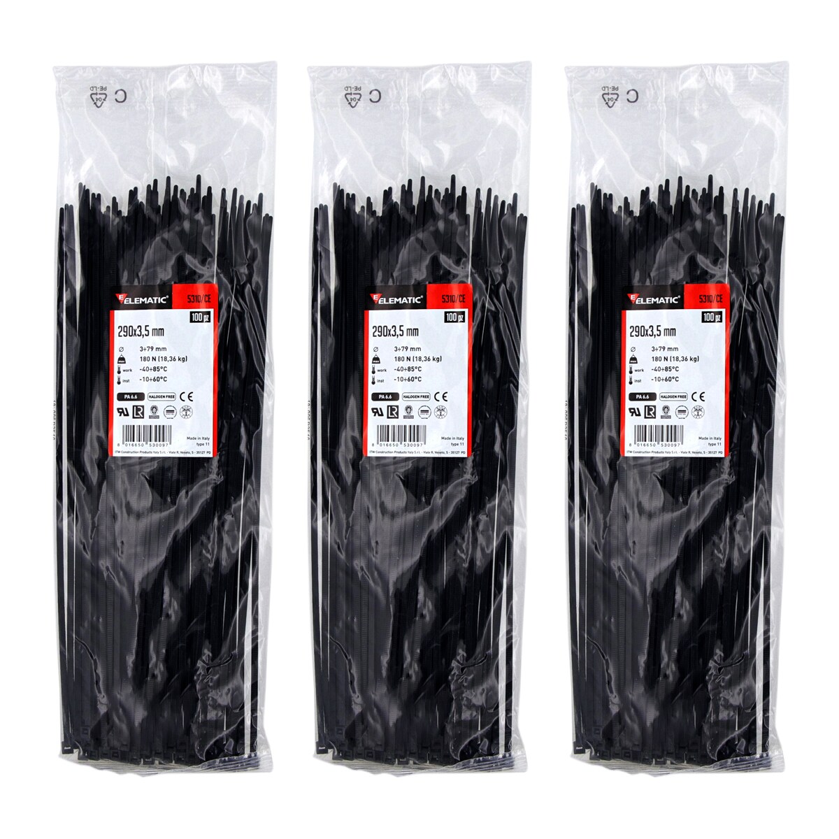 Cinchos Italiano Negro 290x3.5mm Elematic Exterior 300pz $579