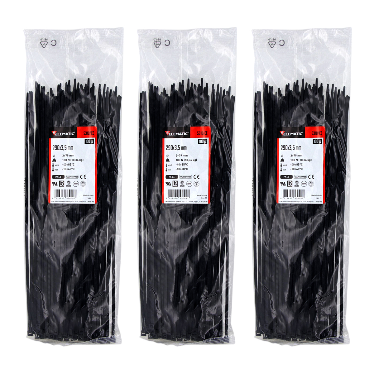 Foto 2 pulgar | Cinchos Italiano Negro 290x3.5mm Elematic Exterior 300pz