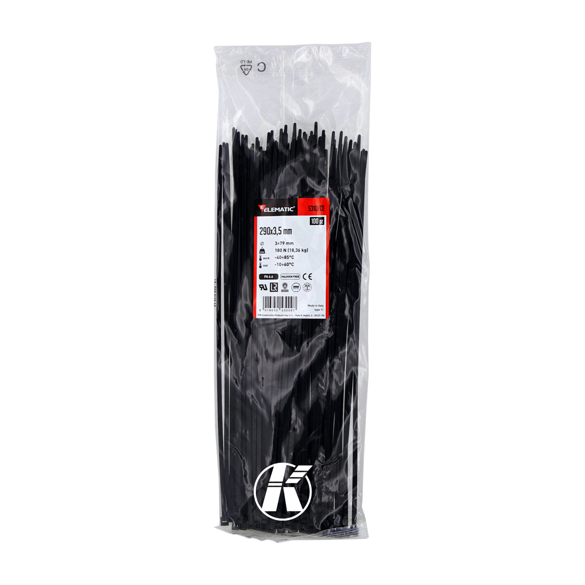 Foto 3 pulgar | Cinchos Italiano Negro 290x3.5mm Elematic Exterior 300pz