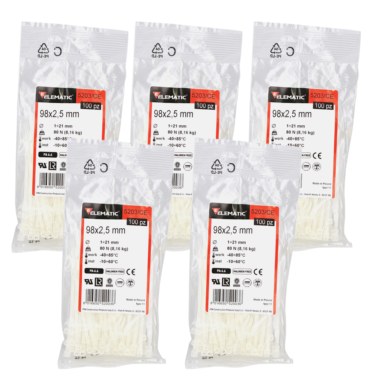 Foto 2 pulgar | Cinchos Italiano Blanco Natural 98x2.5mm Elematic Interior 500pz