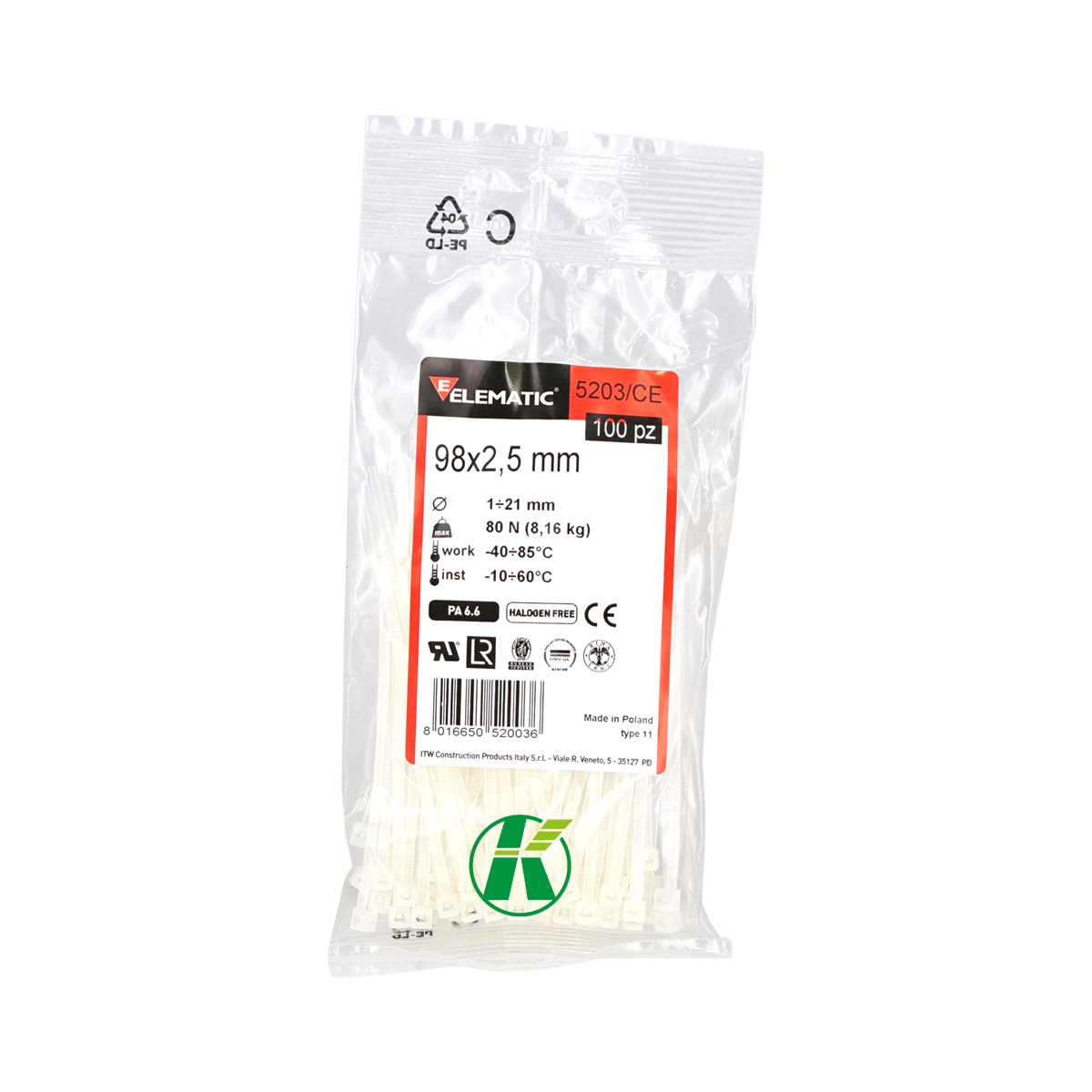 Foto 3 pulgar | Cinchos Italiano Blanco Natural 98x2.5mm Elematic Interior 500pz