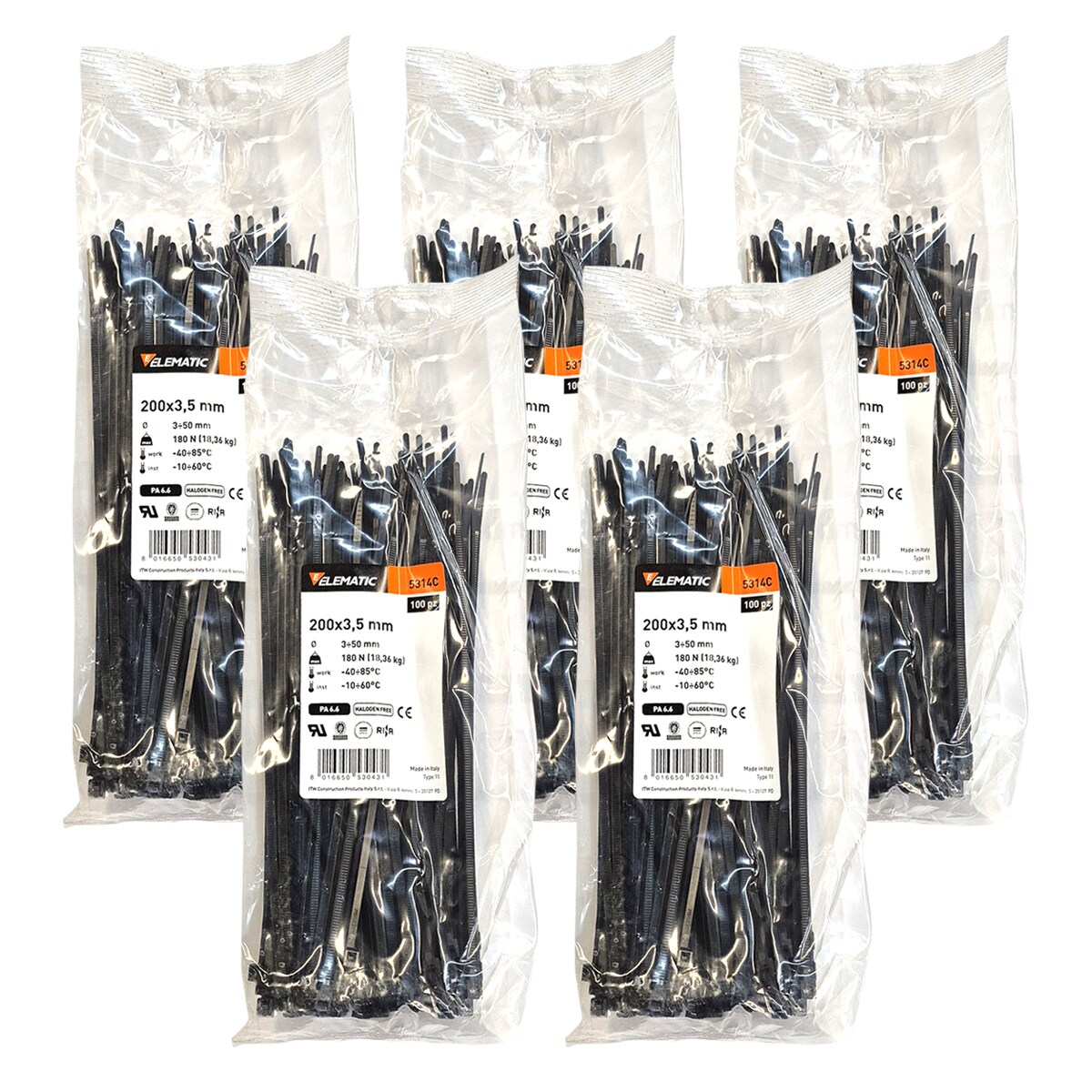 Cinchos Italiano Negro 200x3.5mm Elematic Exterior 500pz $649