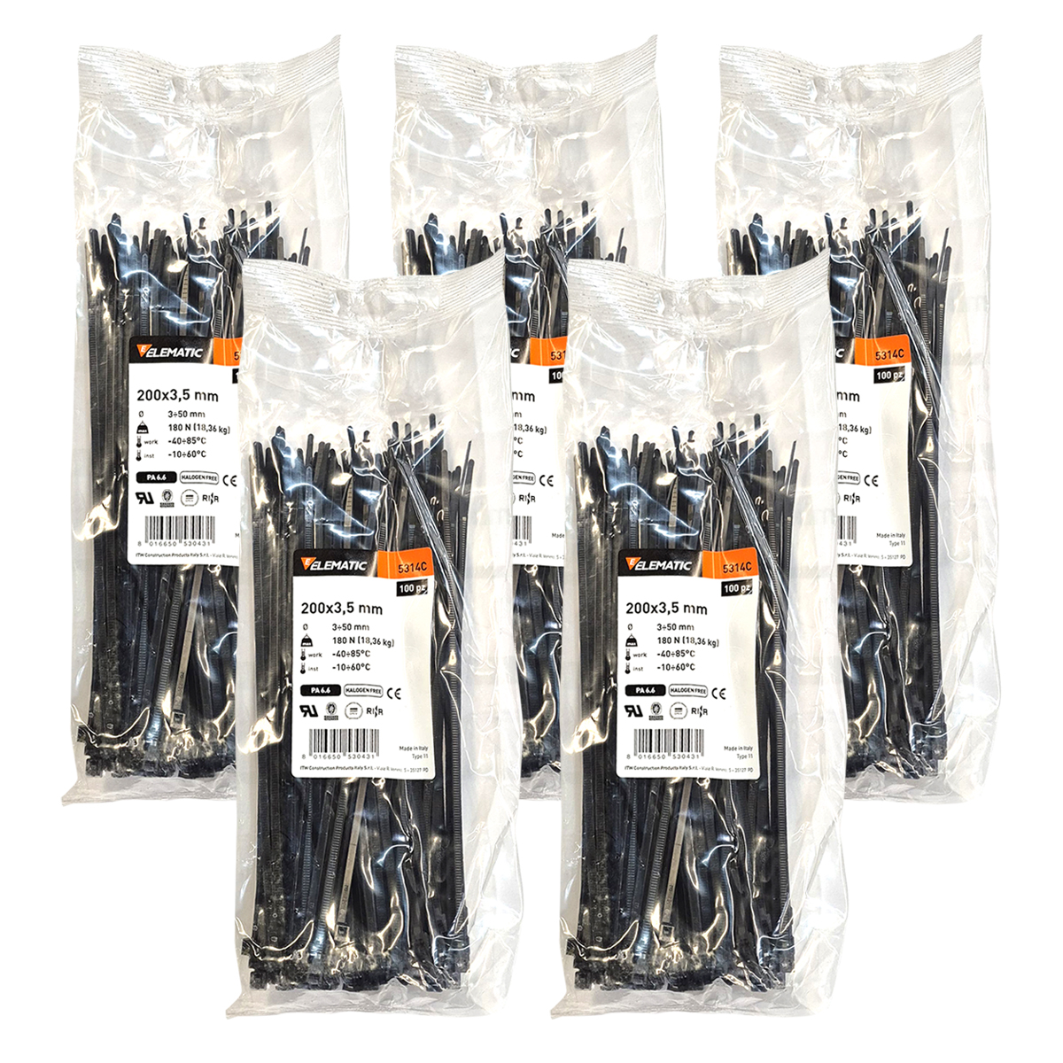 Foto 1 | Cinchos Italiano Negro 200x3.5mm Elematic Exterior 500pz