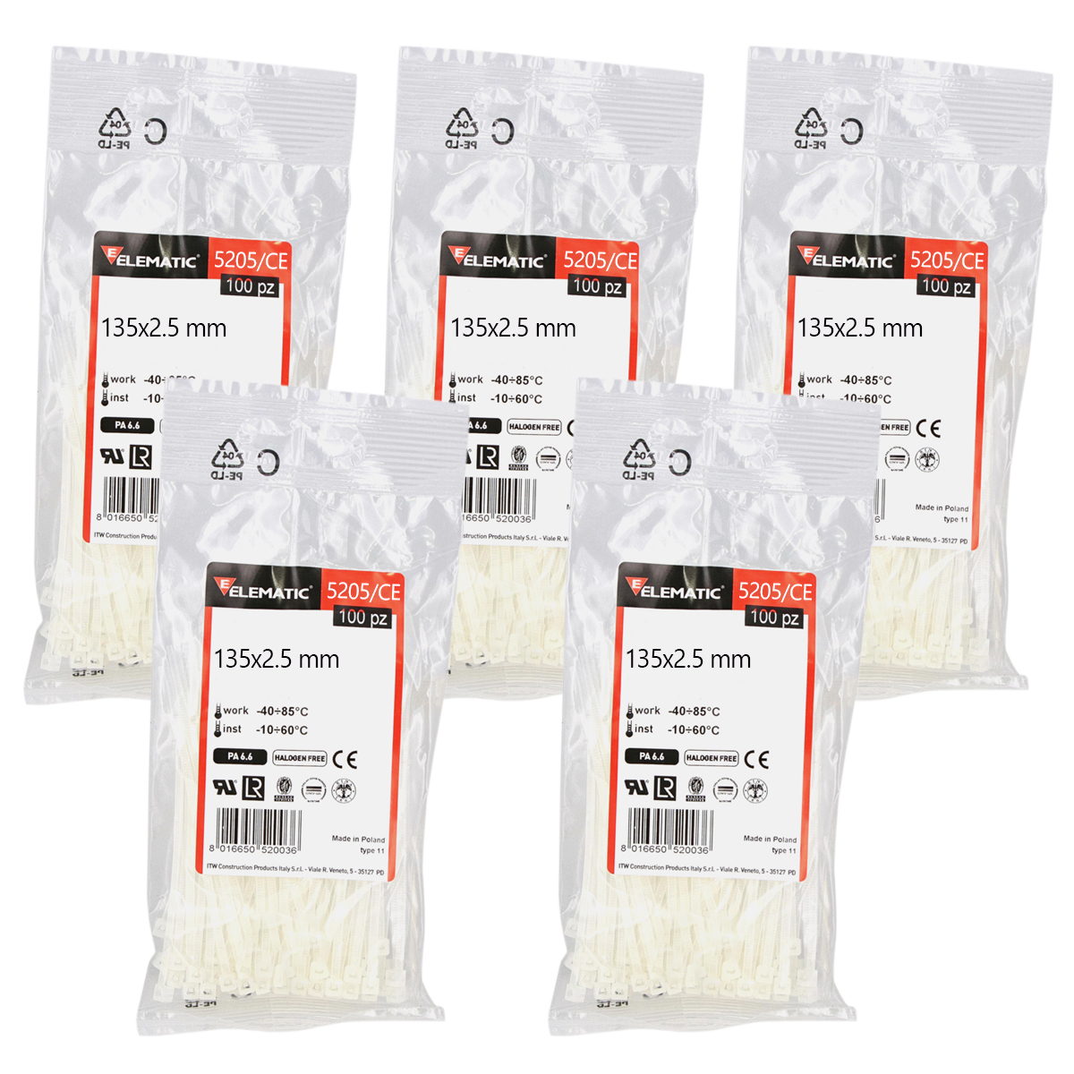 Foto 2 pulgar | Cinchos Italiano Blanco Natural 135x2.5mm Elematic Interior 500pz