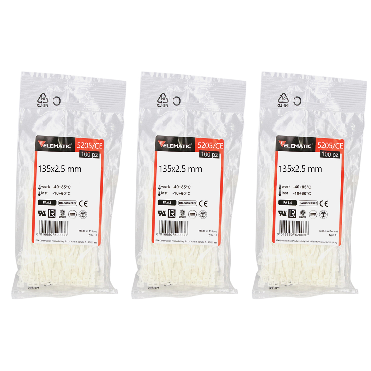 Cinchos Italiano Blanco Natural 135x2.5mm Elematic Interior 300pz