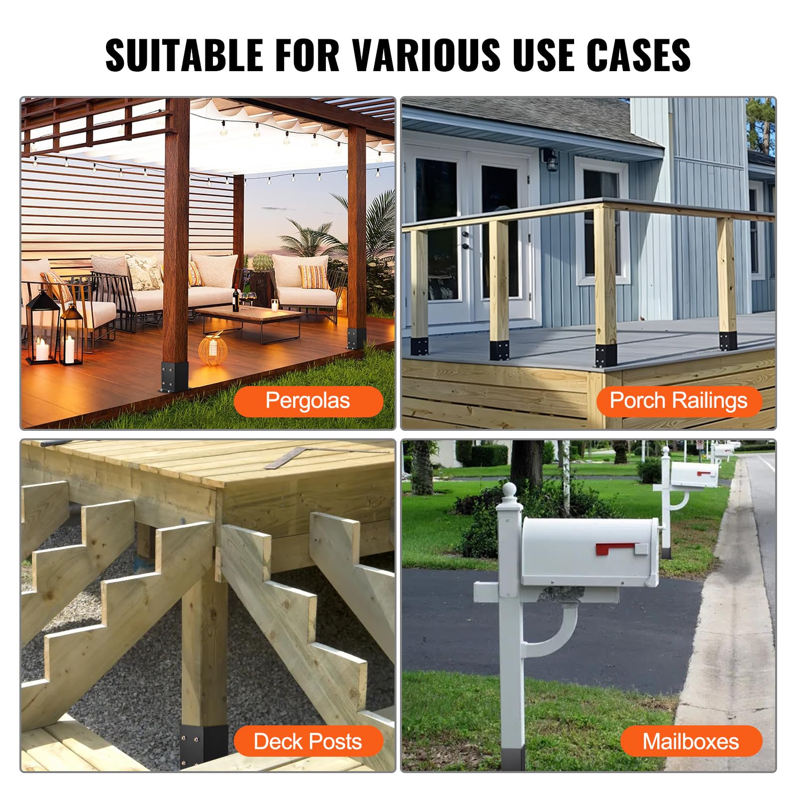Foto 6 | Soportes Para Postes Vevor 4x4, 10 Unidades, Interiores, 3.6 X 3.6 Pulgadas, Negros - Venta Internacional.