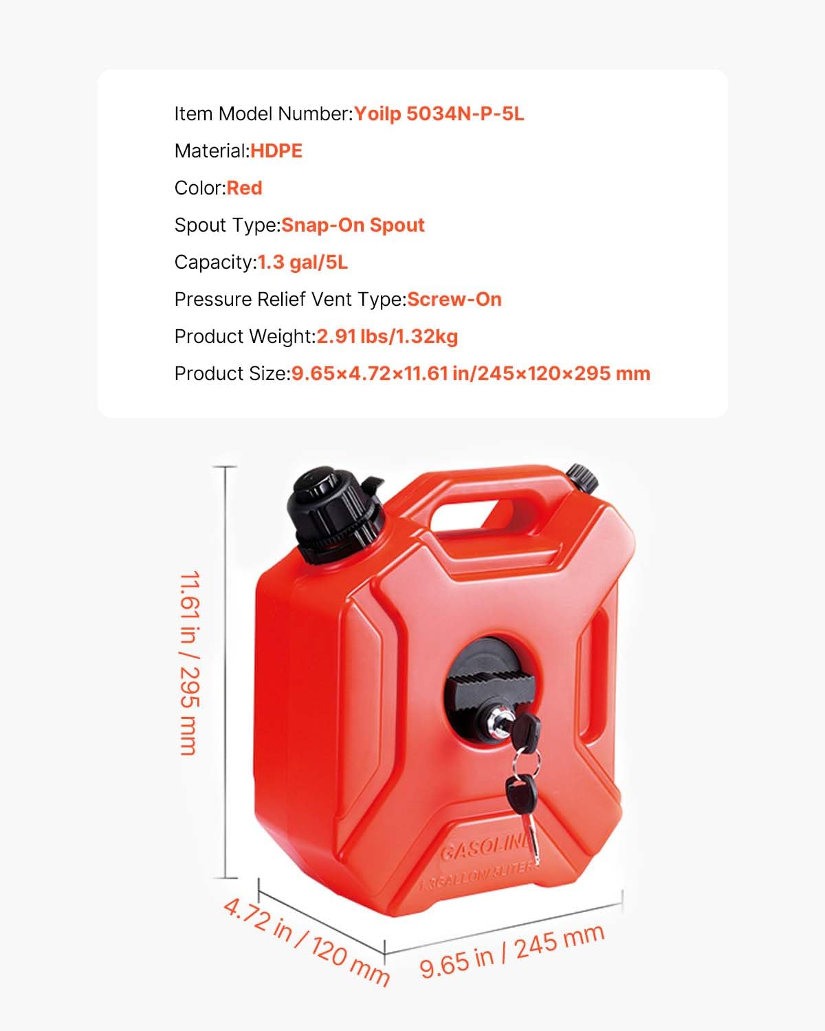 Foto 7 | Tanque De Transferencia Vevor 5l Con Caño Y Soporte Con Cierre, Rojo - Venta Internacional.