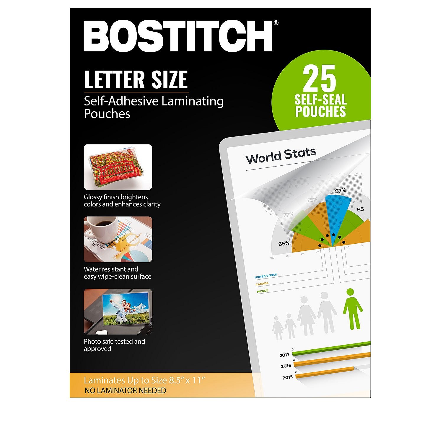 Bolsas Laminadoras Autoadhesivas Bostitch, 8.5 X 11 Pulgadas, Paquete De 25 - Venta Internacional.