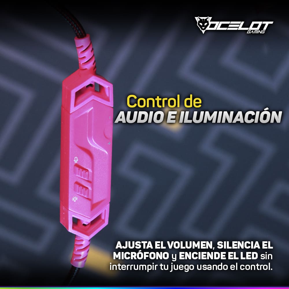 Foto 6 pulgar | Audífonos Gamer Ocelot Gaming Ogeh03 color Rosa Tipo Diadema con Micrófono con Iluminación Blanca