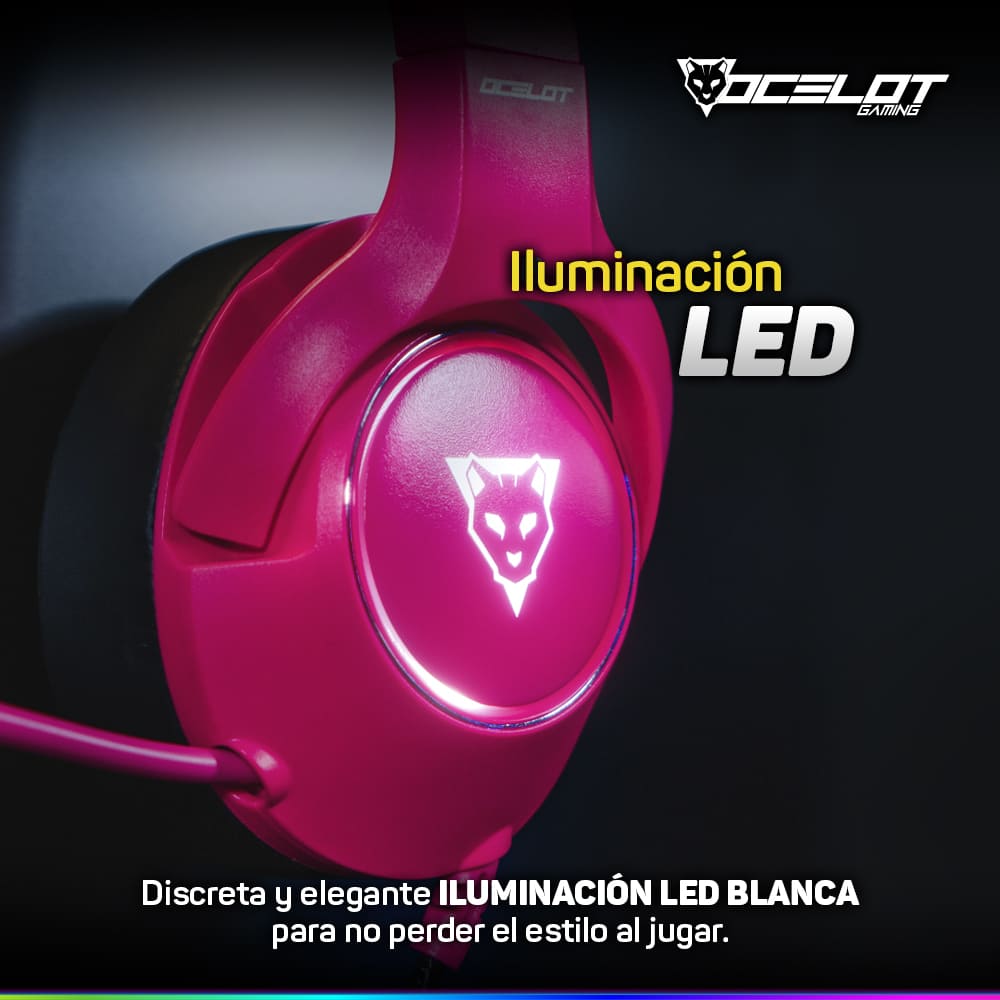 Foto 7 pulgar | Audífonos Gamer Ocelot Gaming Ogeh03 color Rosa Tipo Diadema con Micrófono con Iluminación Blanca