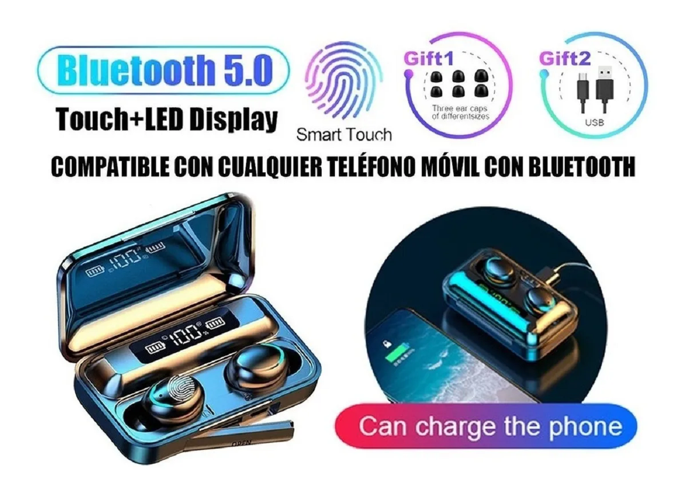 Foto 3 pulgar | Audífonos Inalámbricos Malubero color Azul con Bluetooth 5.0 Táctil más Led