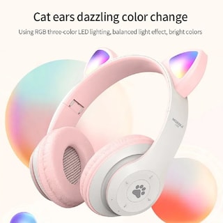Foto 2 | Audífonos Malubero Orejas de Gato Bluetooth Blanco con Rosa