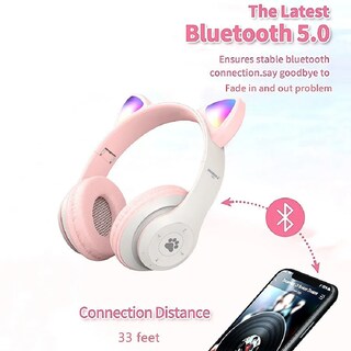 Foto 3 | Audífonos Malubero Orejas de Gato Bluetooth Blanco con Rosa