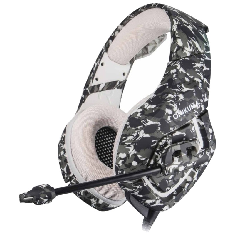 Diademas Gamer Audífonos Led Ki1b Onikuma Camuflaje color Gris