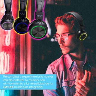 Foto 2 | Audífonos Vak 2026 color Negro Bluetooth FM Entrada SD Aux Led