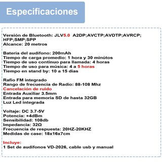 Foto 6 | Audífonos Vak 2026 color Negro Bluetooth FM Entrada SD Aux Led