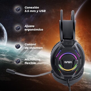 Foto 2 | Audífonos Gamer NASA NS_HSG05 RGB Edición con Micrófono Flexible Ajuste Ergonómico Control de Volumen Conex