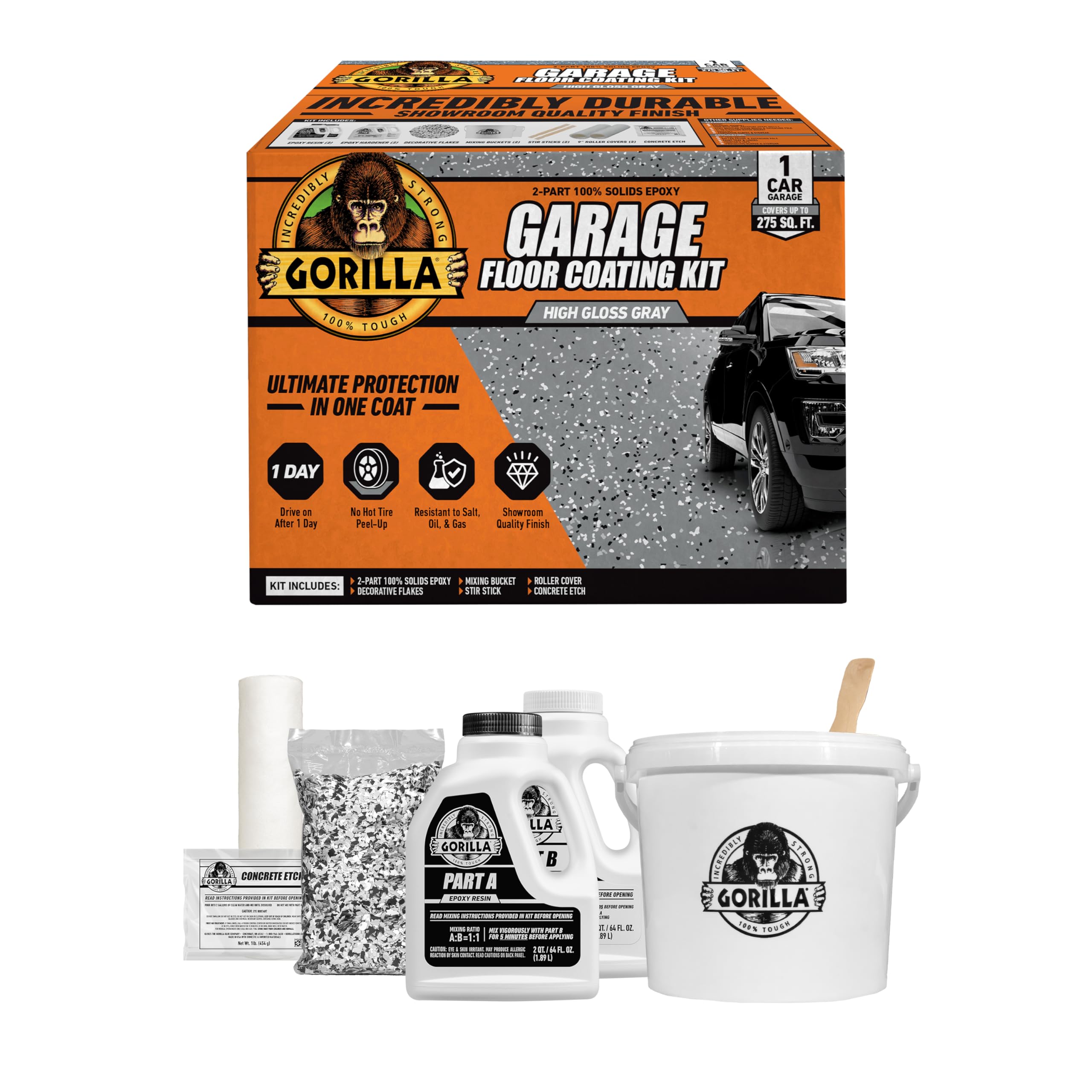 Foto 2 pulgar | Kit De Revestimiento De Suelo De Garaje Gorilla Epoxy Para 1 Coche, 275 M², Gris - Venta Internacional.