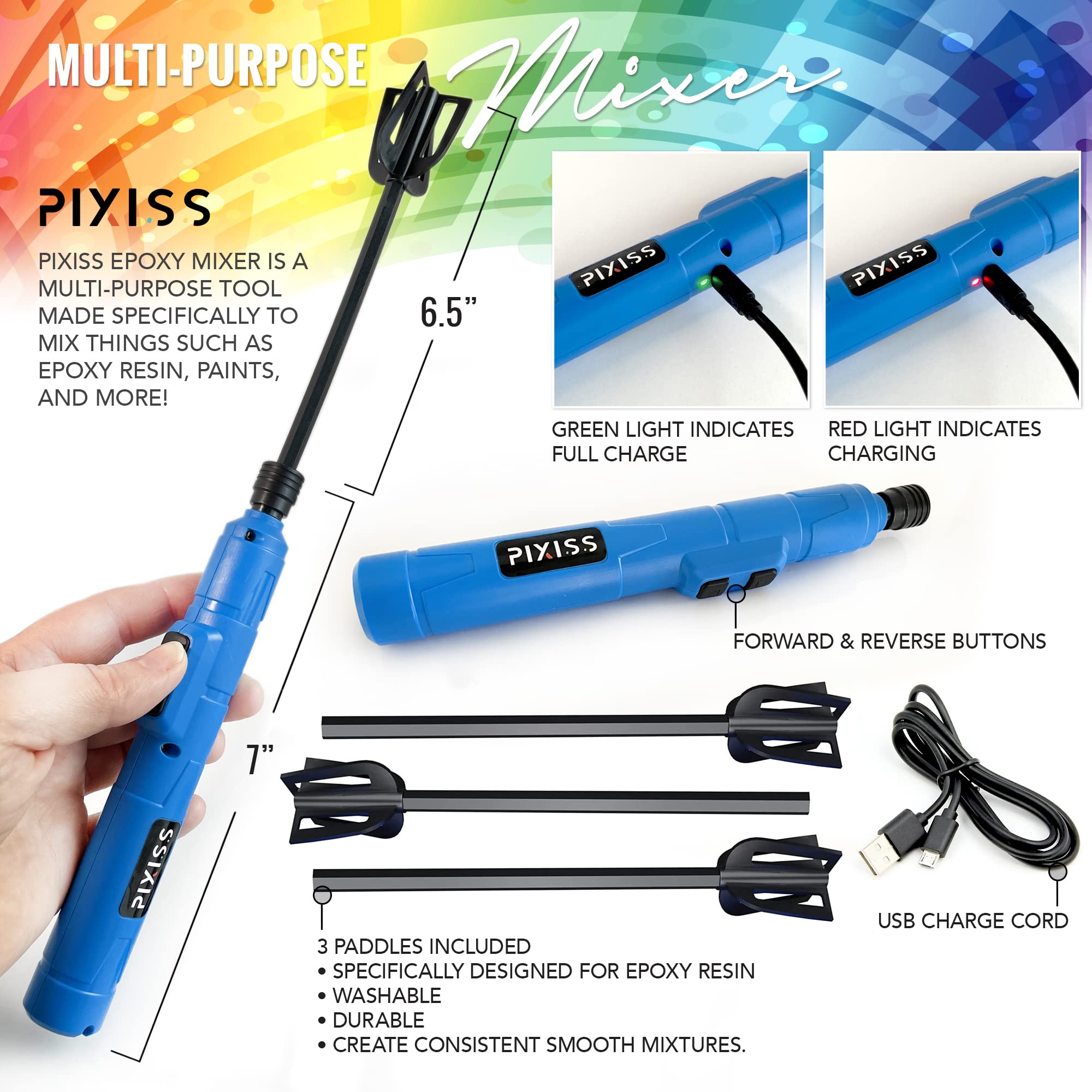 Foto 3 pulgar | Mezclador De Resina Epoxi Pixiss Recargable Con 3 Paletas - Venta Internacional.