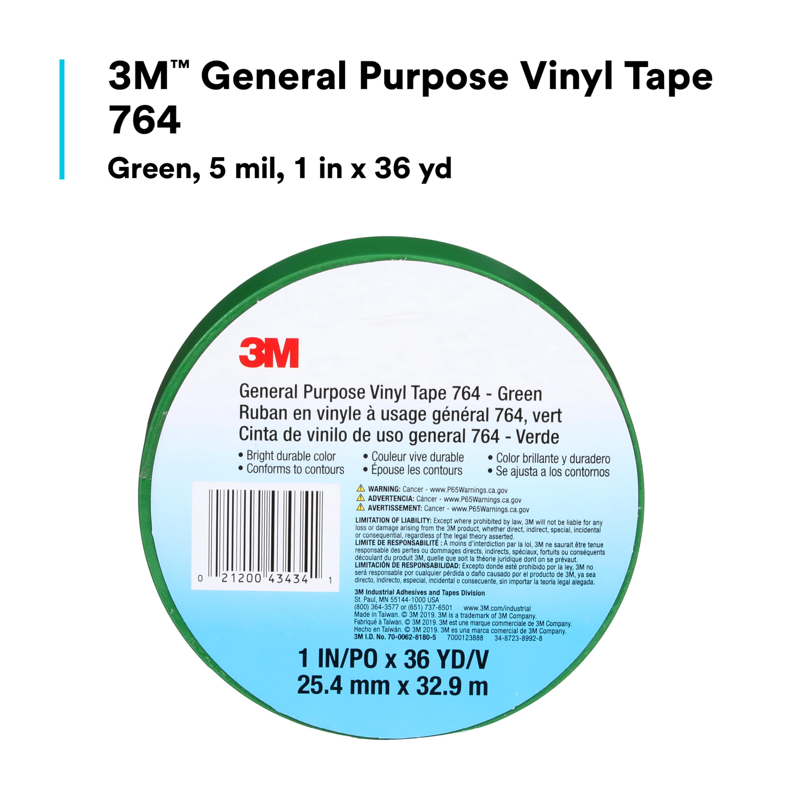 Foto 3 pulgar | Cinta De Vinilo 3m General Purpose 764, Color Verde, 2,54 Cm X 32,91 M - Venta Internacional.