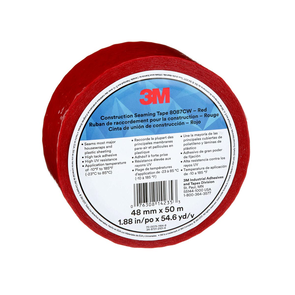 Foto 1 | Cinta Adhesiva De Construcción 3m 8087cw  1 Rollo  Roja De 48 Mm X 50 M - Venta Internacional.