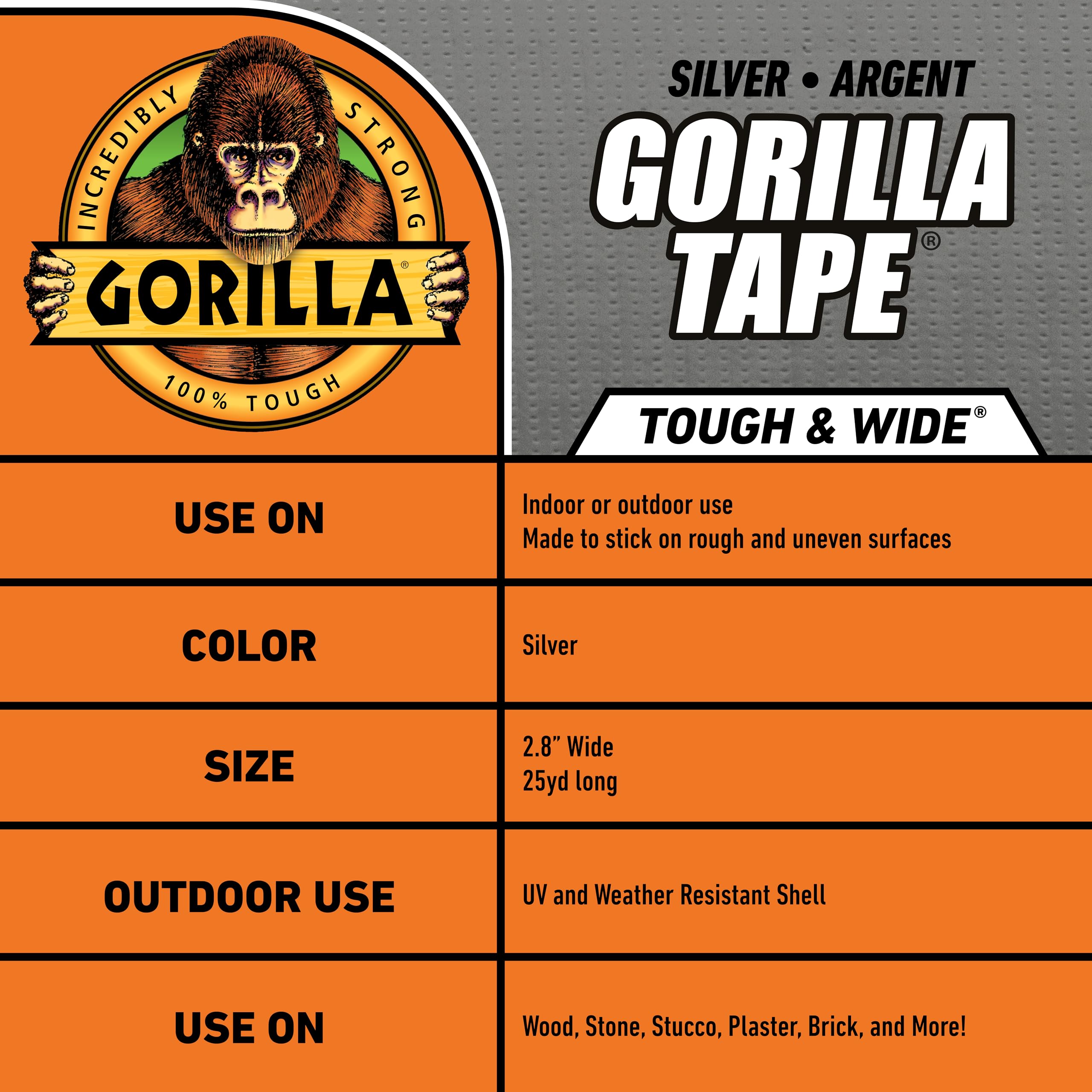 Foto 5 pulgar | Cinta Adhesiva Gorilla Tough & Wide Plateada De 2 88 Cm X 22 86 M (paquete De 1) - Venta Internacional.