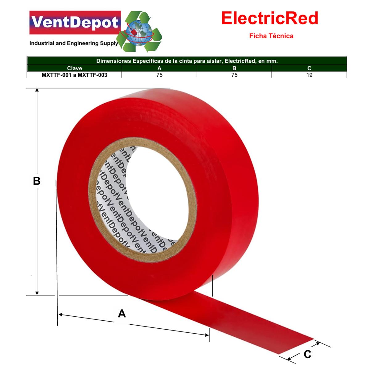 Foto 5 | Cinta Roja Aislante 19mm Ventdepot Mxttf-003 10  Piezas Rojo