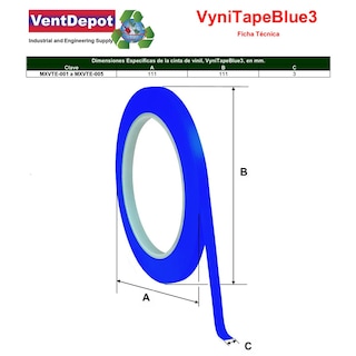 Foto 5 | Cinta De Vinil Azul 3mm Uso Ventdepot Mxvte-004 4 Piezas Azul