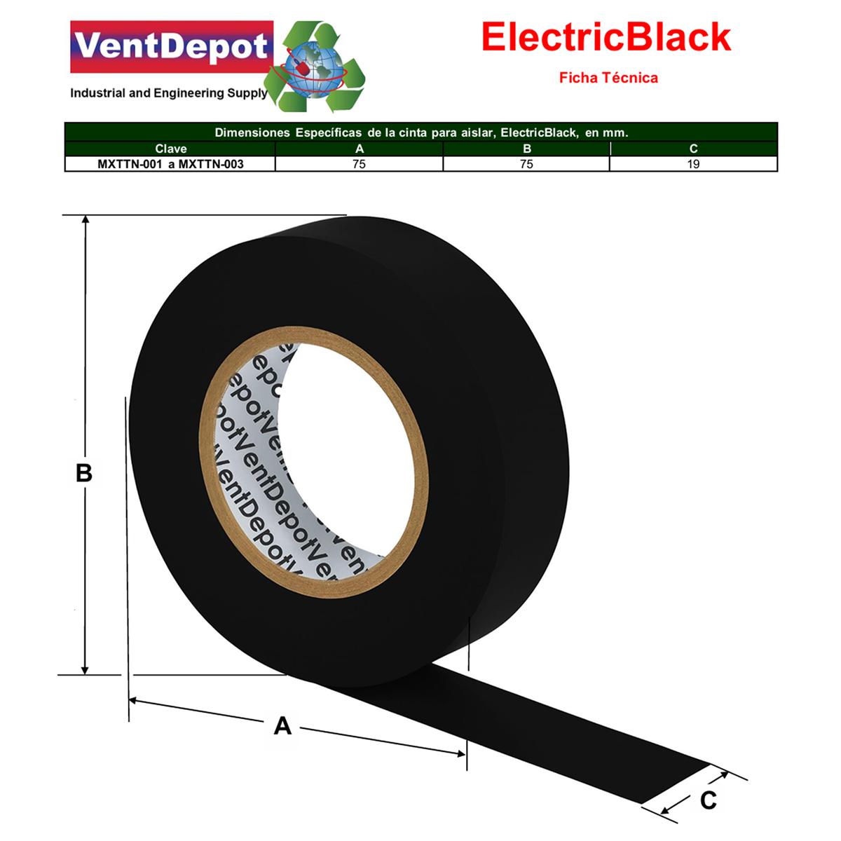 Foto 5 | Cinta Aislante Negra 19mm Ventdepot Mxttq-002 5  Piezas Negro
