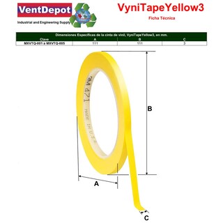 Foto 5 | Cinta Amarilla Vinil 3mm Ventdepot Mxvtq-001 1 Pieza Amarillo