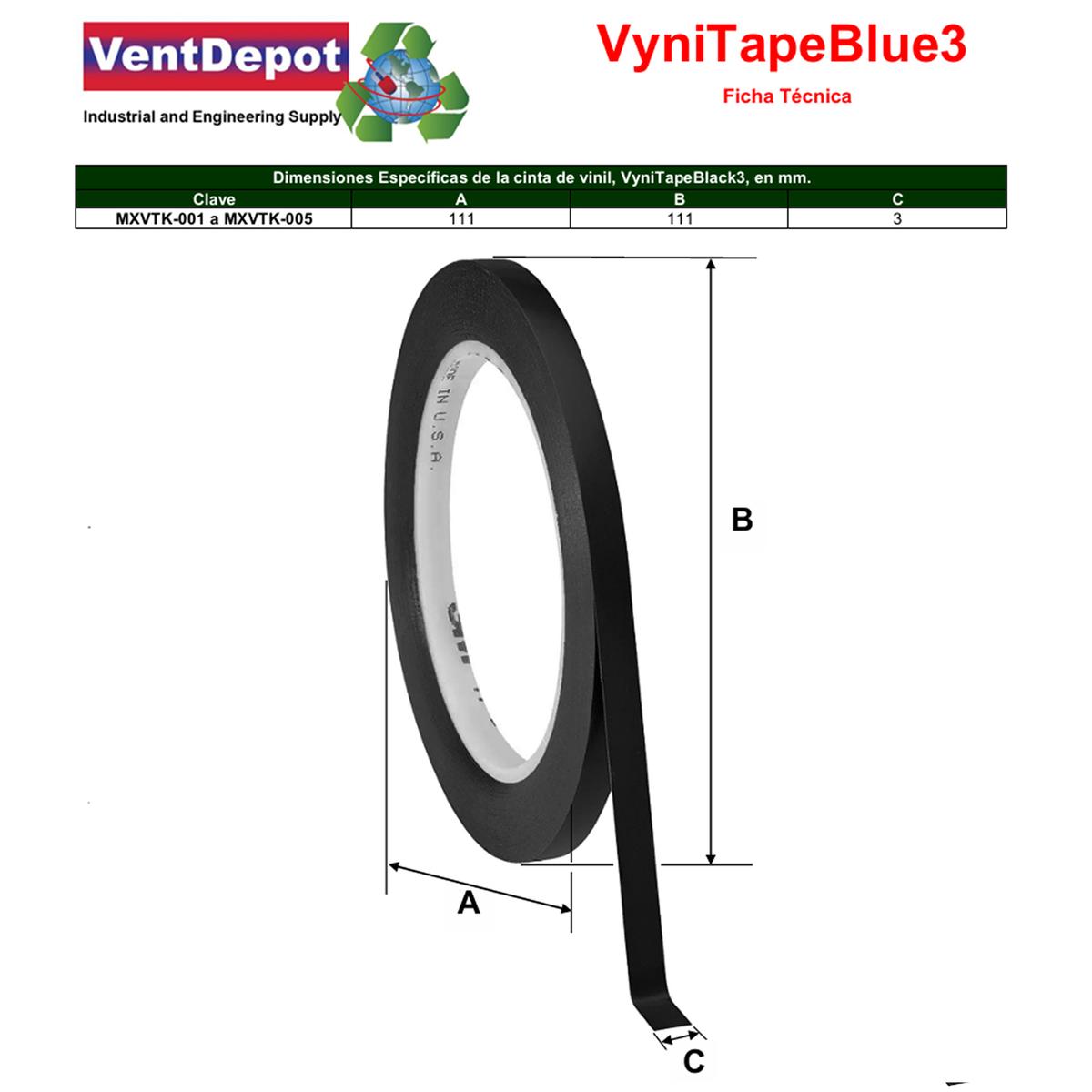 Foto 6 pulgar | Cinta Negra Vinil 3mm Precisa Ventdepot Mxvtk-001 1  Pieza Negro