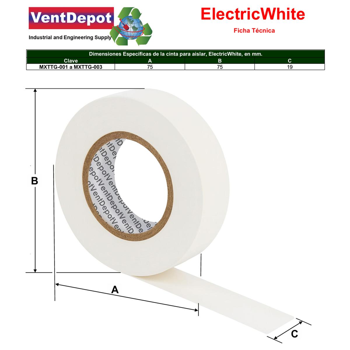 Foto 6 pulgar | Cinta Eléctrica Blanca 19mm Ventdepot Mxttg-003 10  Piezas Blanco