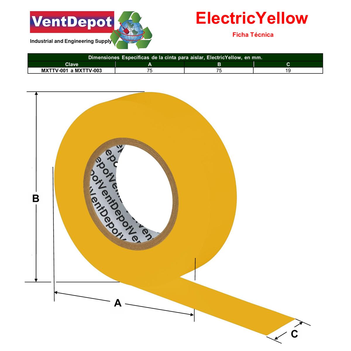 Foto 5 | Cinta Vinil Amarillo 19mm Ventdepot Mxttv-003 10  Piezas Amarillo