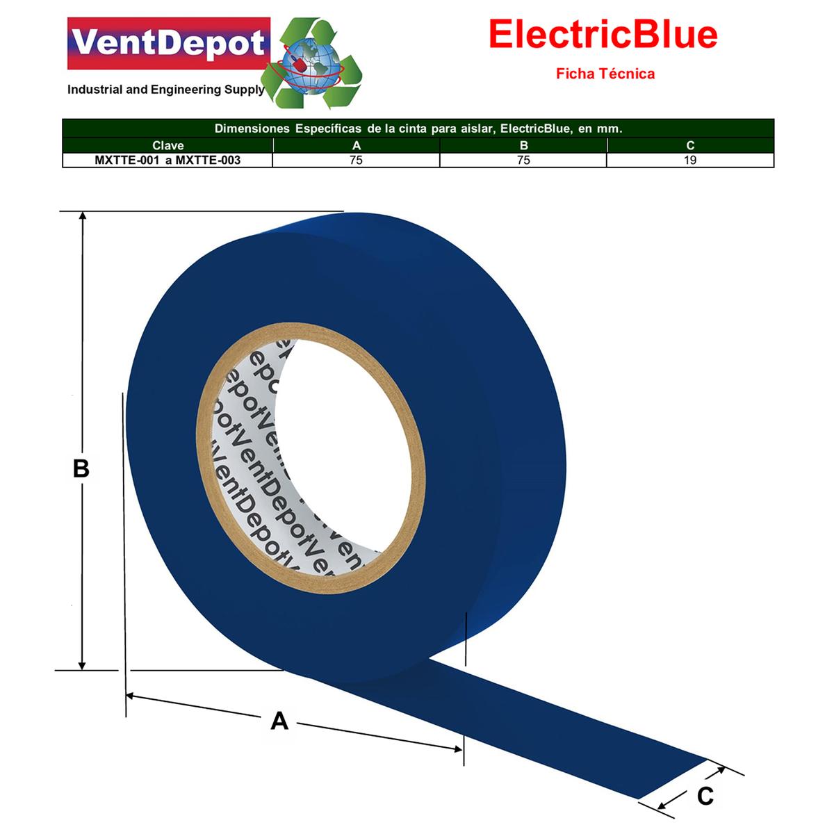 Foto 6 pulgar | Cinta Aislar Azul 19mm Ventdepot Mxtte-001 1 Pieza Azul