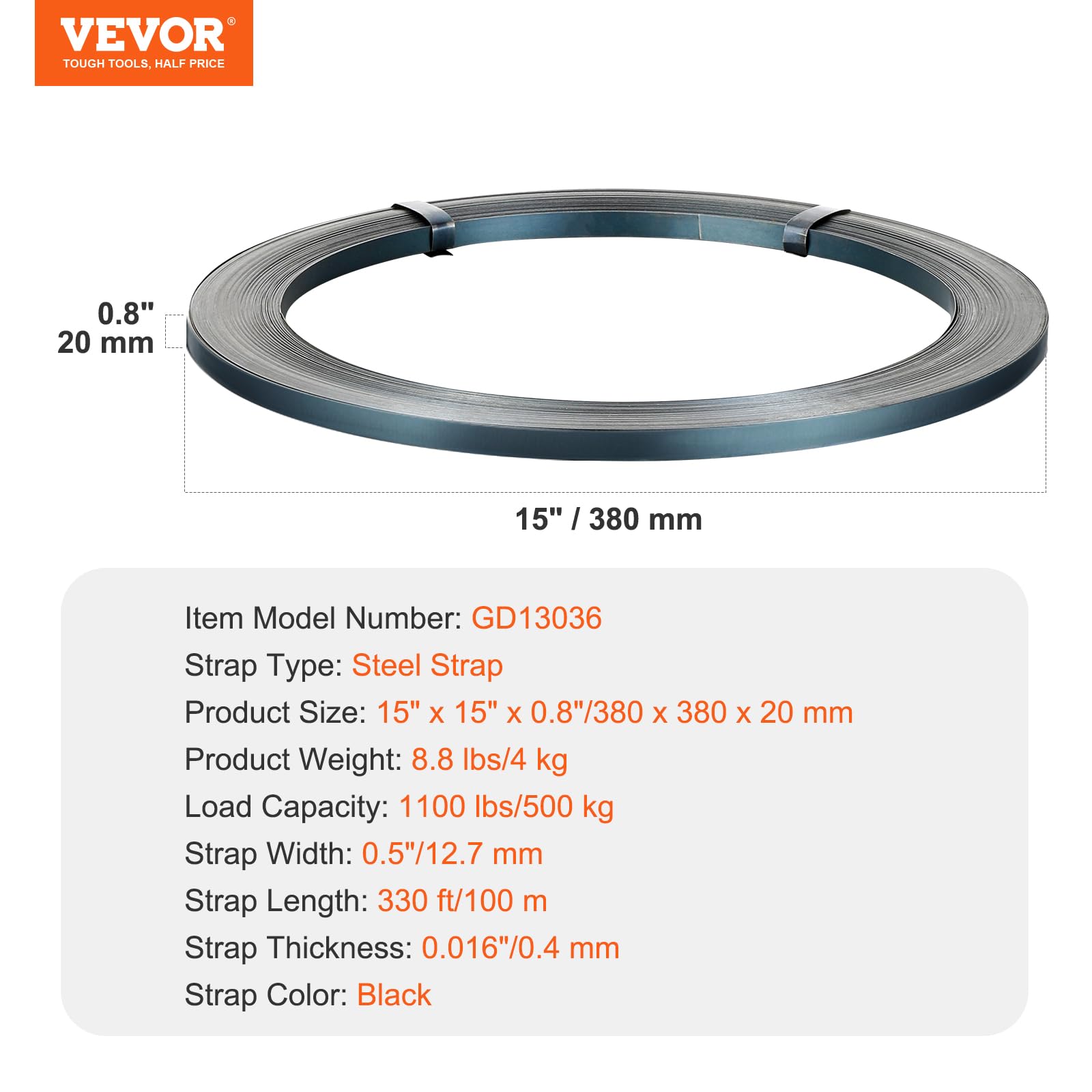 Foto 8 pulgar | Rollo De Flejado De Acero Vevor Para Embalaje, 100 M X 1,27 Cm X 0,41 Mm - Venta Internacional.
