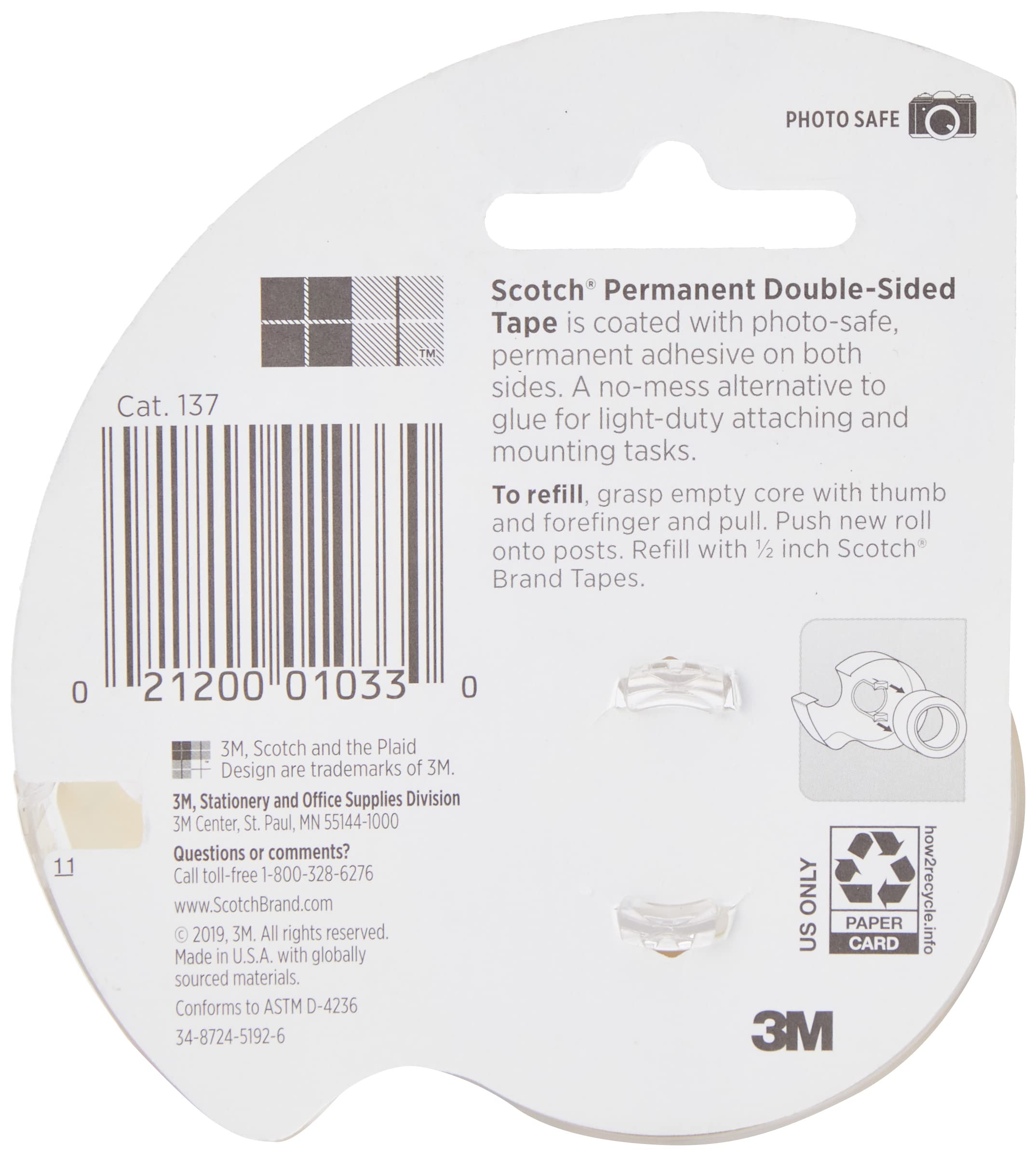 Foto 2 | Cinta Adhesiva Scotch 137 De Doble Cara Con Dispensador Manual De 12 Mm X 11 M - Venta Internacional.