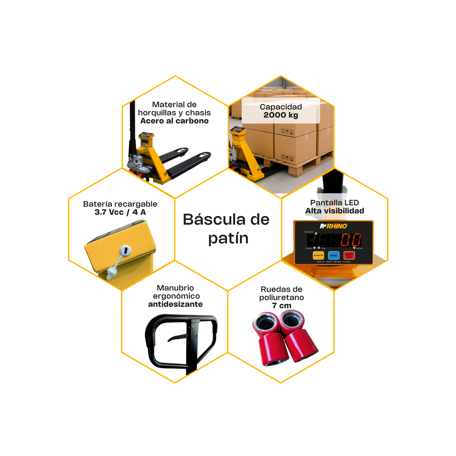 Foto 5 pulgar | Patín Hidráulico Con Báscula Integrada Rhino, 2t, Control Remoto, Bapat-2t