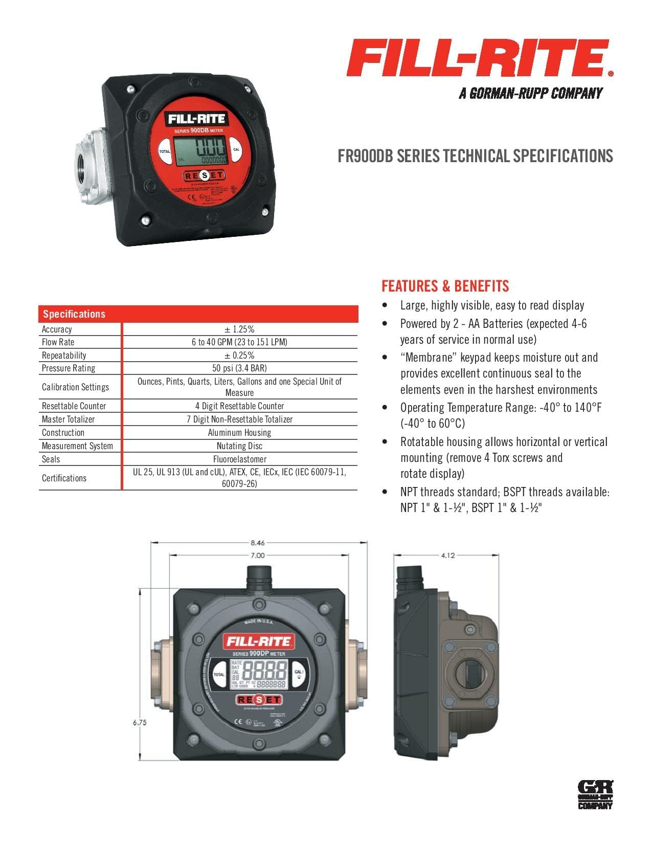 Foto 5 | Medidor De Transferencia De Combustible Fill-rite 900cd 1 6-40 Gpm (23-151 Lpm) - Venta Internacional.