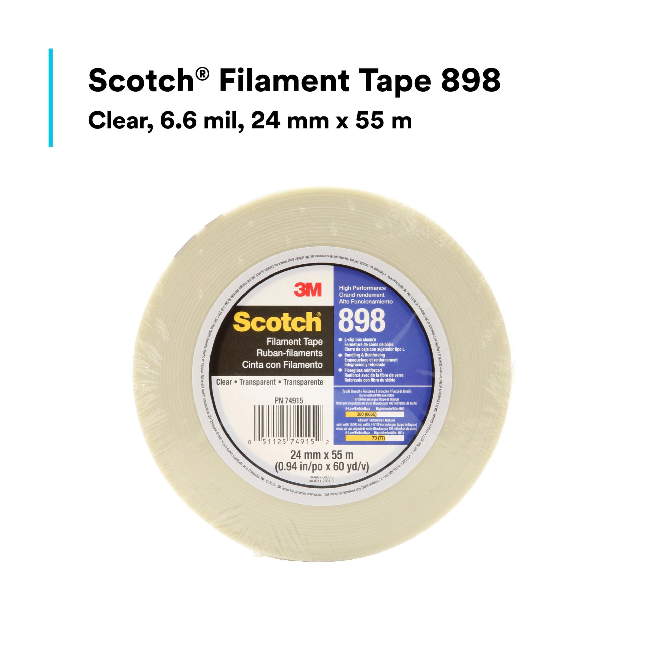 Foto 6 | Cinta De Filamento 3m Scotch 898 Transparente  24 Mm X 55 M  Industrial - Venta Internacional.