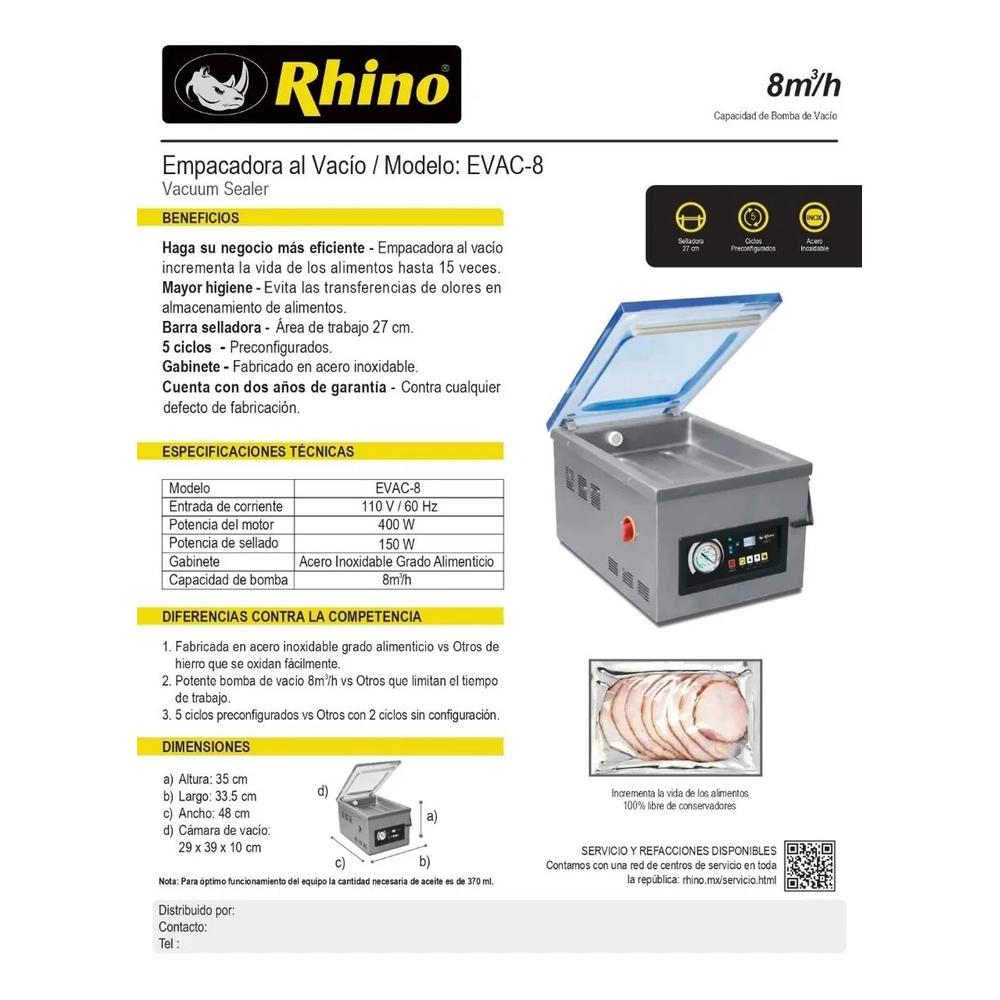 Foto 9 pulgar | Empacadora al Vacio Rhino EVAC-8 27cm Acero