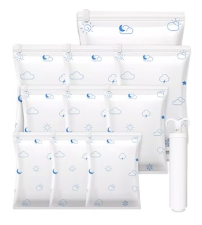 Foto 1 | Bolsas De Almacenamiento Al Vacio Para Ropa Con Bomba 11 Pzs Blanco Nuves Azules