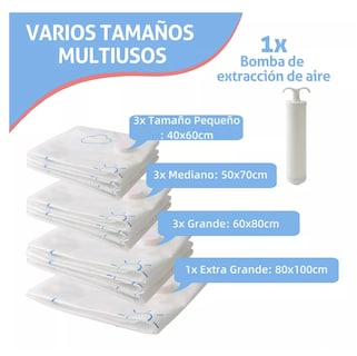 Foto 3 | Bolsas De Almacenamiento Al Vacio Para Ropa Con Bomba 11 Pzs Blanco Nuves Azules