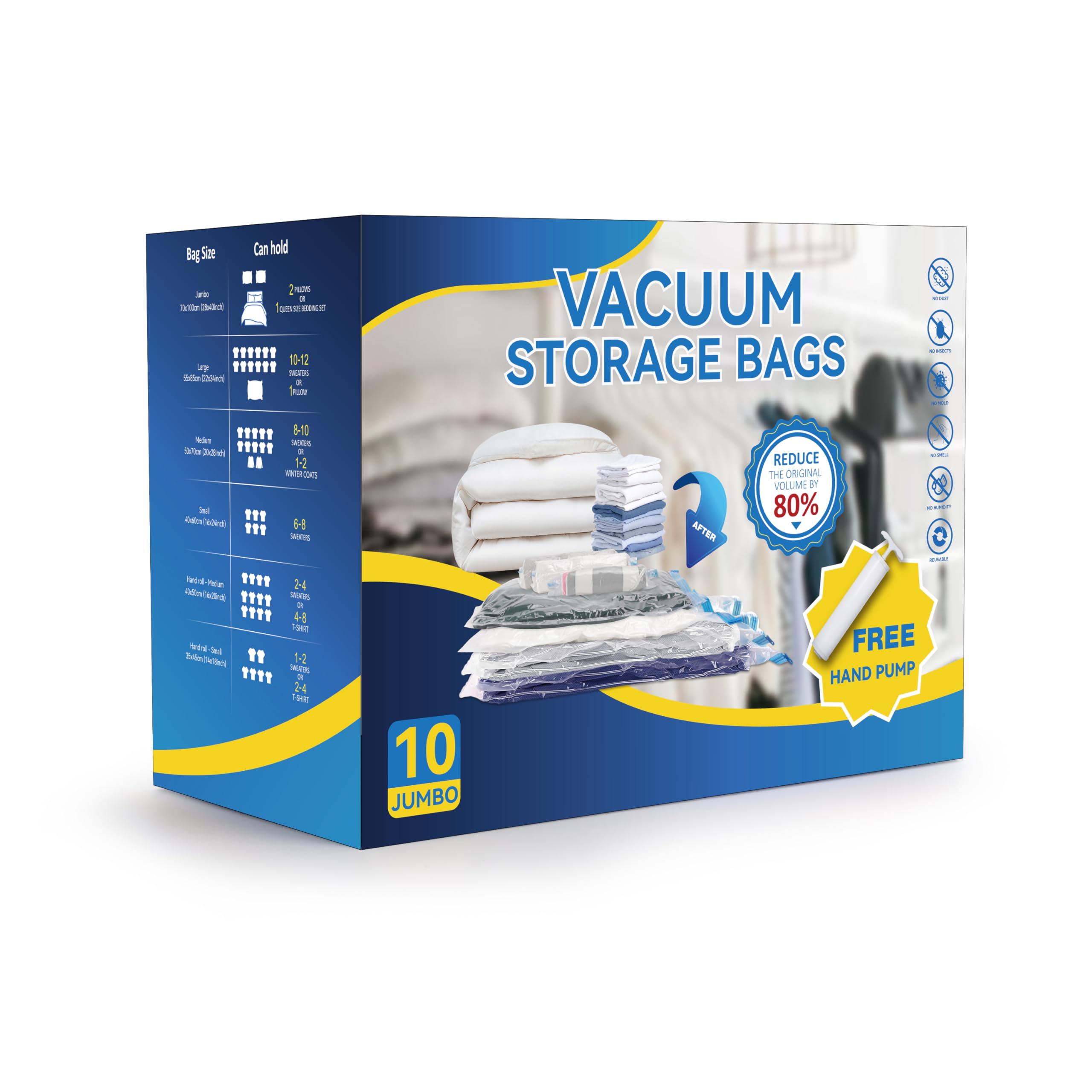 Bolsas De Almacenamiento Al Vacío Simple Deluxe 10 Jumbo Con Bomba Manual - Venta Internacional. $804