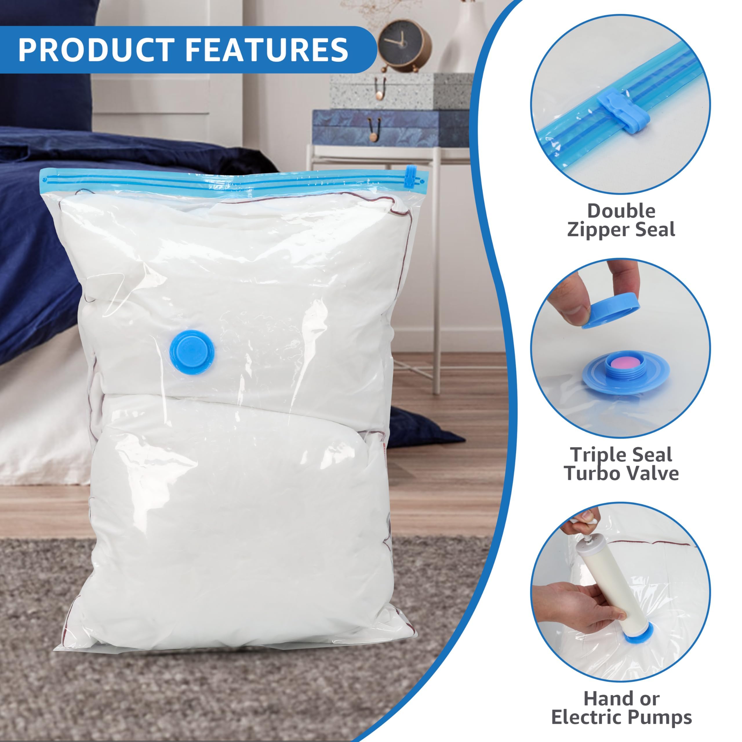 Foto 4 pulgar | Bolsas De Almacenamiento Al Vacío Simple Deluxe 10 Jumbo Con Bomba Manual - Venta Internacional.