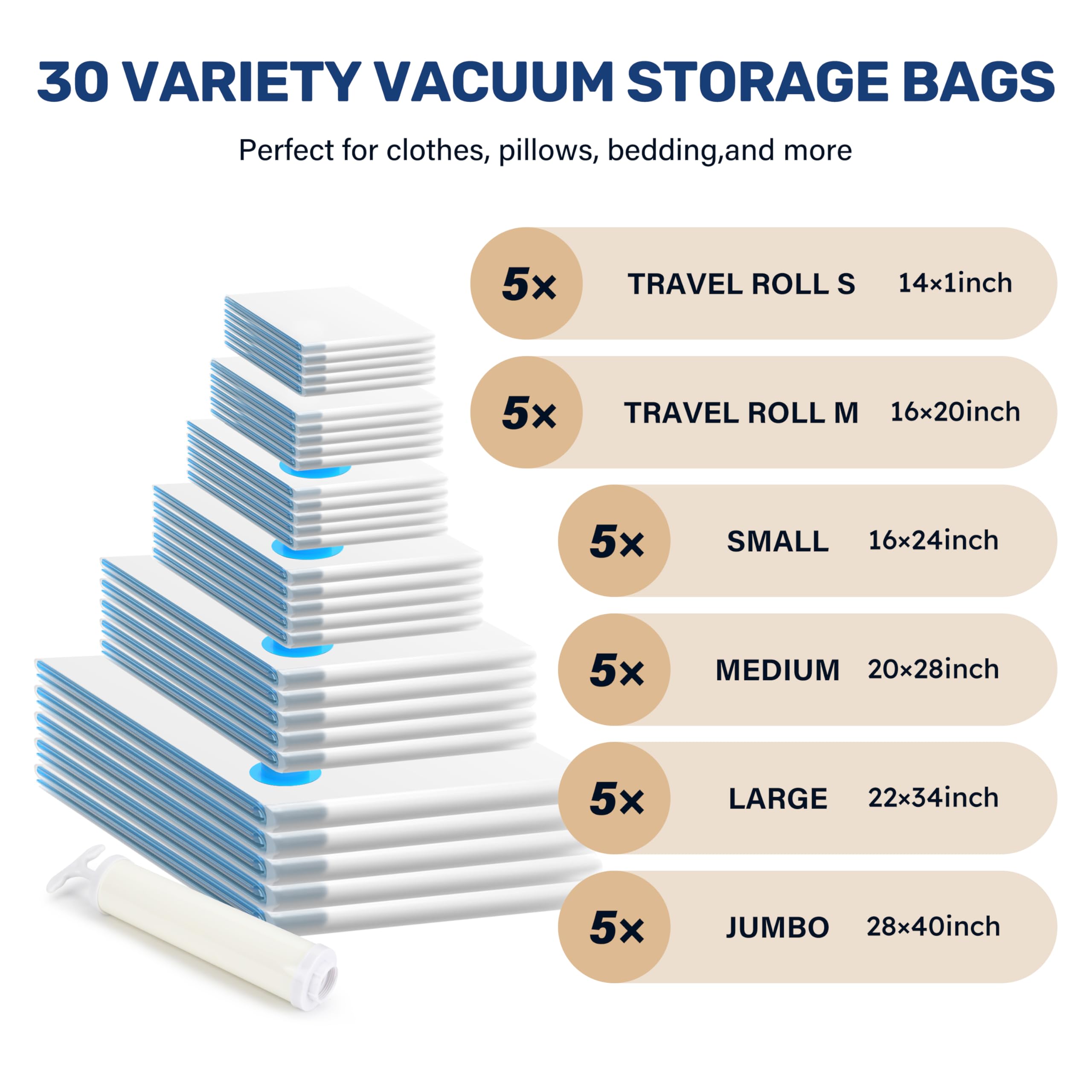 Foto 2 | Bolsas De Almacenamiento Al Vacío Simple Deluxe, Paquete De 30 Con Bomba Manual - Venta Internacional.